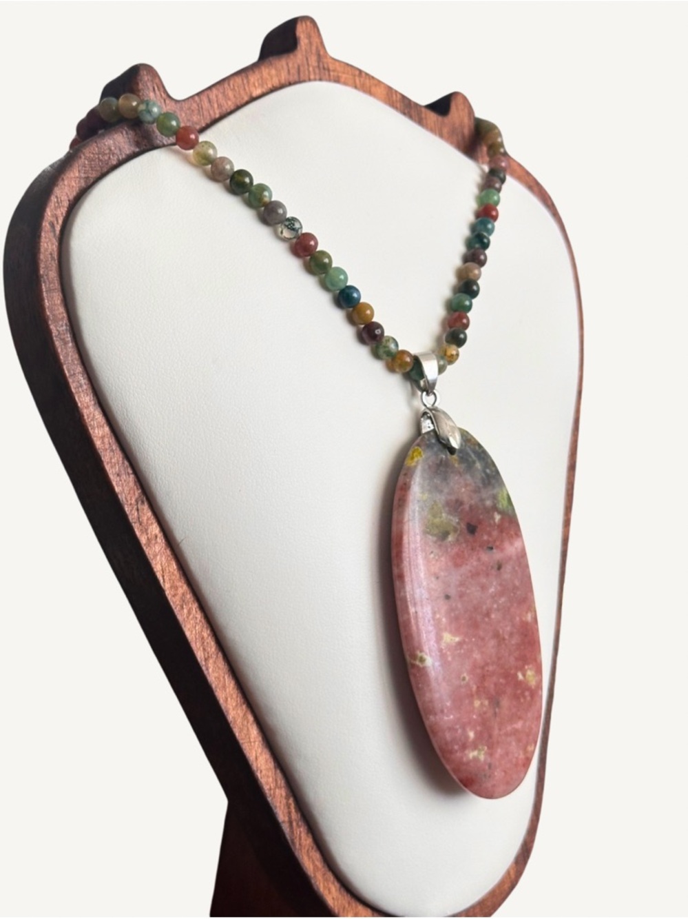 18K GP Ukanite Gemstone Bead d White Gold Bail Gemstone Beaded Pendant Necklace - Picture 5 of 5